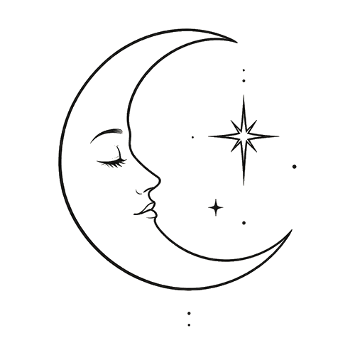 Moon & Star Tattoo fine line flash tattoo